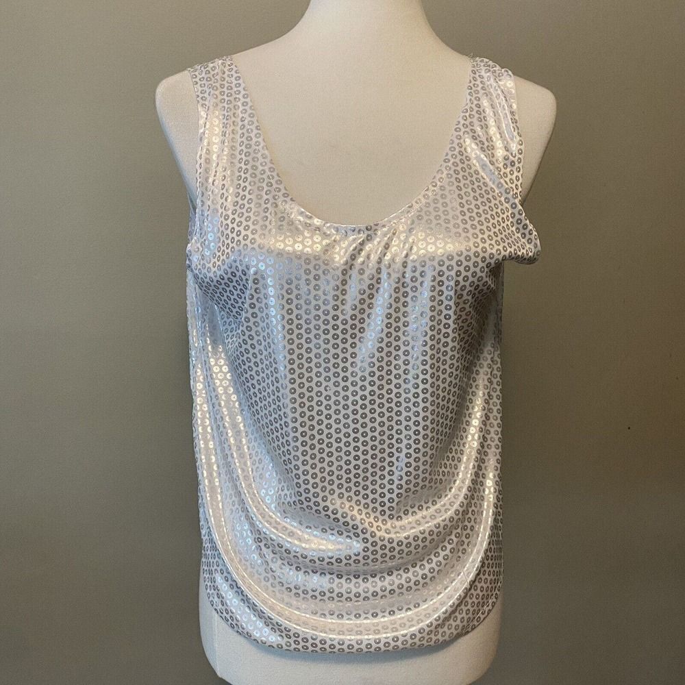 Vtg 90s Y2k Rave City Polka Dots Print Glitter Silky Shiny Tank Top Large